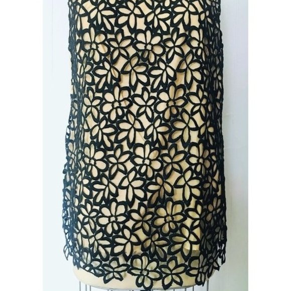 LELA ROSE BLACK BEIGE CUT-WORK FLORAL LACE SILK BLEND LONG TOP XL NWT - Picture 7 of 10